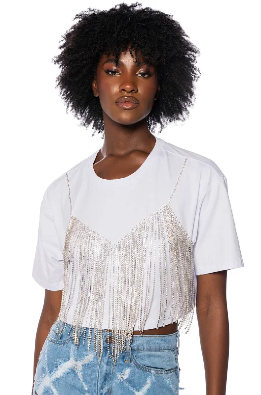 Office Blouses for Professional -CHROME DANCER RHINESTONE T-SHIRT