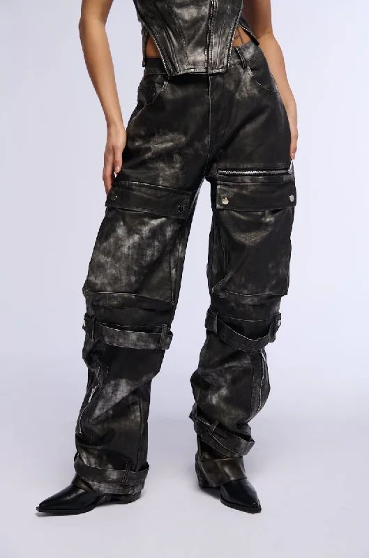 Cargo Pants with Cargo Pockets for Construction -RORY DISTRESSED FAUX LEATHER CARGO PANT