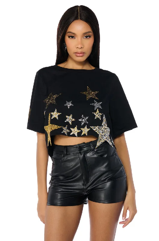 Double Blouses for Layered -INTO THE STARS CROPPED SHORT SLEEVE T SHIRT