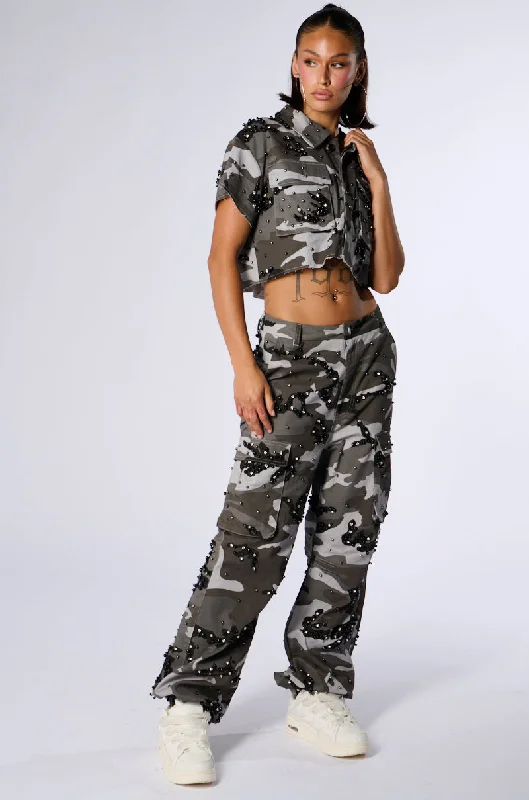 Cargo Pants with Cargo Pockets for Carpenters -APPLY PRESSURE GREY CAMO CARGO PANT