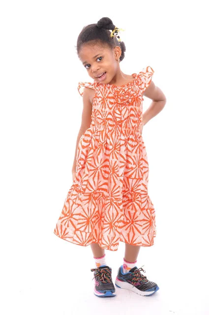 Wrap Dresses for Adjustable -Orange Batik Dress for Girls-DPCSO01