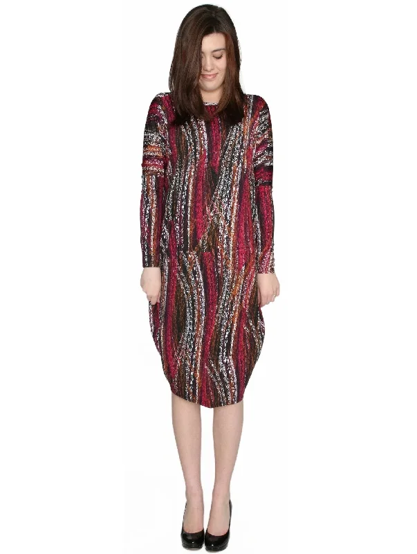 Halter Dresses for Chic Style -Women's Burgundy Wave Print Comfy Cover Up Midi Dress