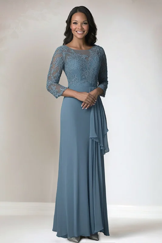 Orange Dresses for Energetic -Dusty Blue 3/4 Sleeve Lace Chiffon Mother of The Bride Dress