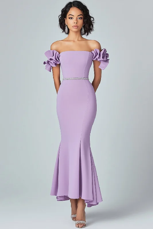 A-line Dresses for Flattering -Lilac Mermaid Off The Shoulder Ruffles Formal Dress