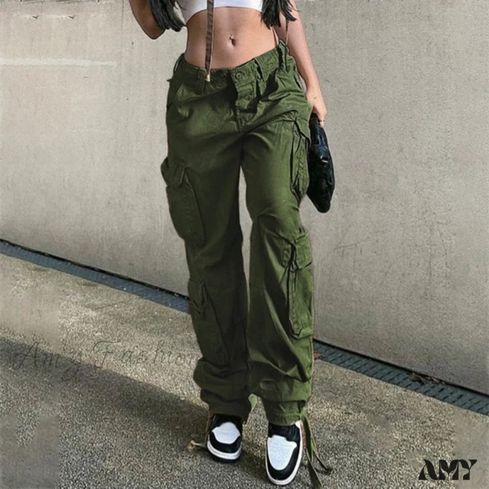 Cargo Pants with Cargo Pockets for Camping -Amy Fashion - Streetwear Pockets Wide Leg High Waist Straight  Trousers