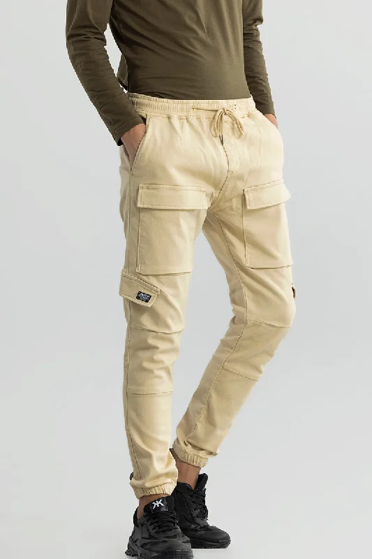 Cargo Pants with Cargo Pockets for Photography -Combat Cream Soft Denim Cargo Pant