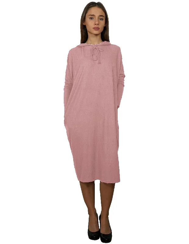 Wool Dresses for Warmth -Women’s Ribbed Knit Hoodie Comfy Dress