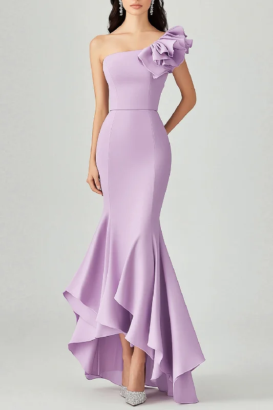 Ball Gown Dresses for Glamour -Lilac Sloping Shoulder Mermaid Ruffles Formal Dress