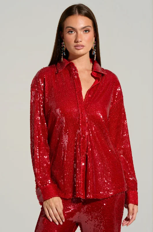 Ruffled Blouses for Girly -LOVER ZONE SEQUIN SHIRT IN RED