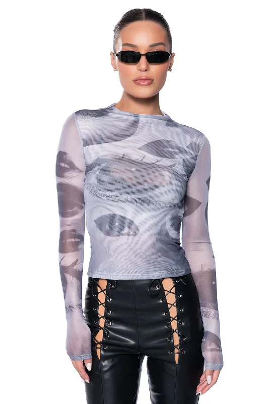 Short Sleeve Blouses for Summer -ALL EYES ON YOU MESH GLOVED SHIRT