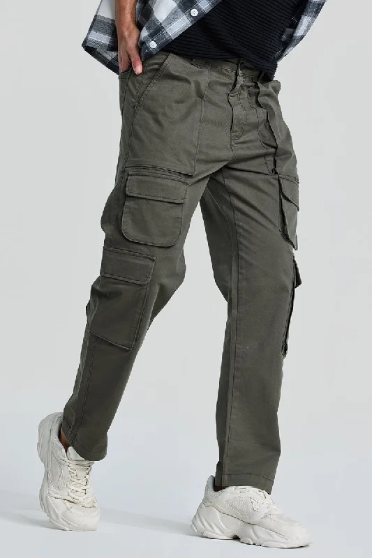 Cargo Pants with Cargo Pockets for Hiking Gear -Olive Relaxed Fit Cargo Pants