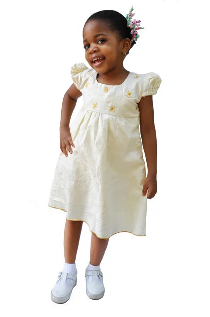 Abstract Dresses for Creative -African Brocade Dress with Gold Embroidery for Girls-DPC475G