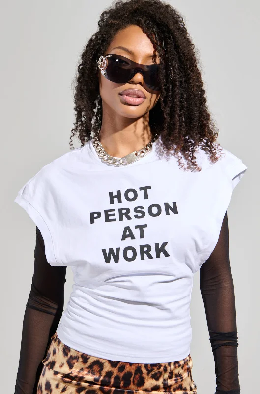 Travel Blouses for On the Go -HOT PERSON AT WORK LONG SLEEVE GRAPHIC SHIRT