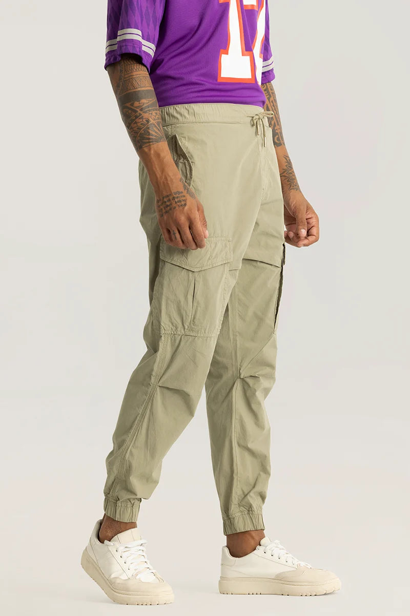 Cargo Pants with Cargo Pockets for Walking -Realm Light Green Plain Regular Fit Cargo Pants