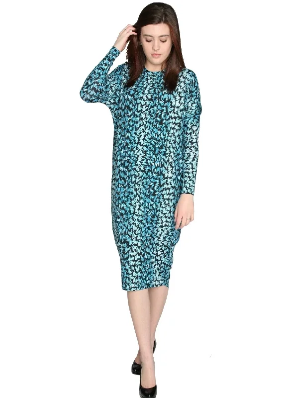 One-shoulder Dresses for Trendy -Women's Teal Bits and Pieces Print Comfy Cover Up Midi Dress