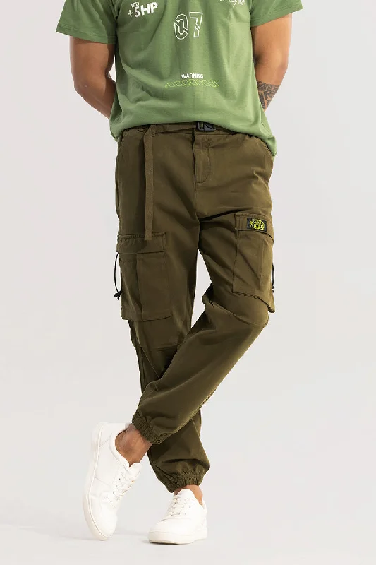 Cargo Pants with Elastic Waistband for Comfort -Hexa-Pocket Olive Cargo Pant