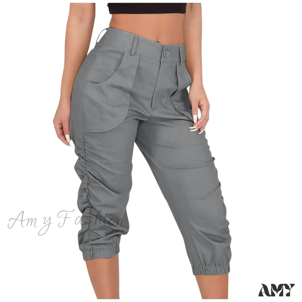 Cargo Pants with Cargo Pockets for Travel -Amy Fashion - Jogging Beam Foot Fitness Pocket Loose Short Pants