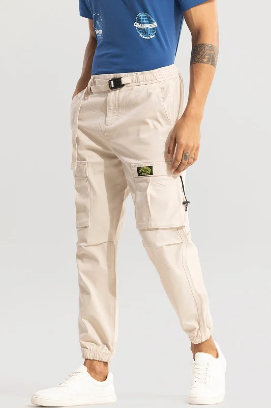 Cargo Pants with Zippered Pockets for Security -Hexa-Pocket Cream Cargo pant