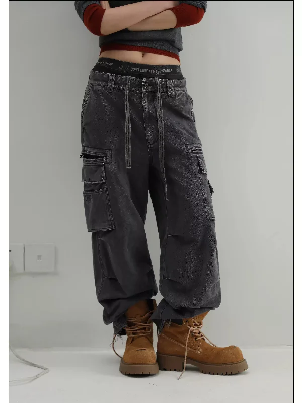 Cargo Pants with Cargo Pockets for Walking -Workwear Washed Cargo Jeans