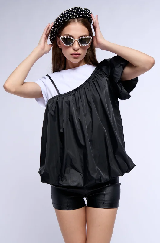 Pink Blouses for Feminine -AYO ARI BUBBLE HEM T SHIRT