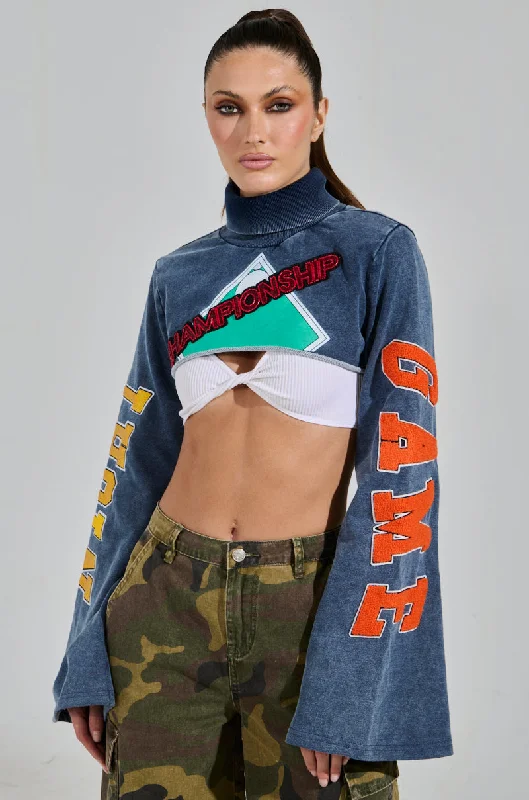 Minimalist Blouses for Simplicity -TRUE CHAMPION GRAPHIC CROPPED SWEATSHIRT