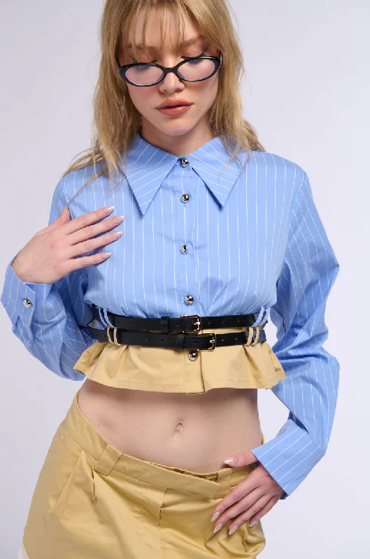 Black Blouses for Versatile -DOUBLE BELTED POPLIN BUTTON DOWN COLLARED SHIRT