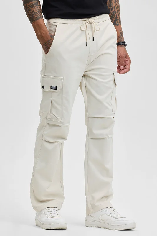 Cargo Pants with Cargo Pockets for Politicians -Cream Relaxed Fit Cargo Pant