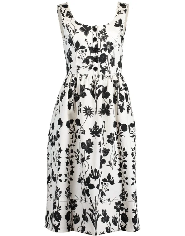 Flared Dresses for Retro -Botanical Print Midi Dress