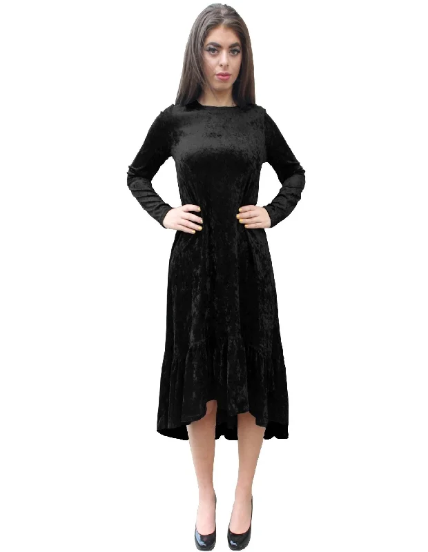 Abstract Dresses for Creative -Women's Crushed Velvet Hi-Lo Ruffle Bottom Dress