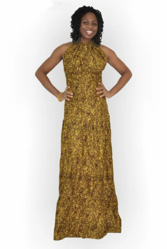 Yellow Dresses for Bright -African Print Halter Dress