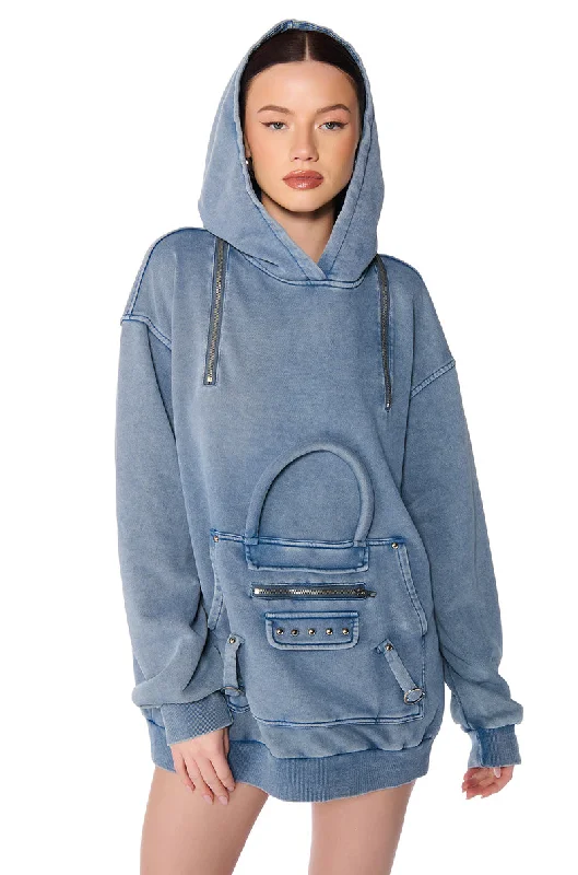 Screw Back Blouses for Security -BAG ALERT OVERSIZED MINERAL WASH SWEATSHIRT IN BLUE