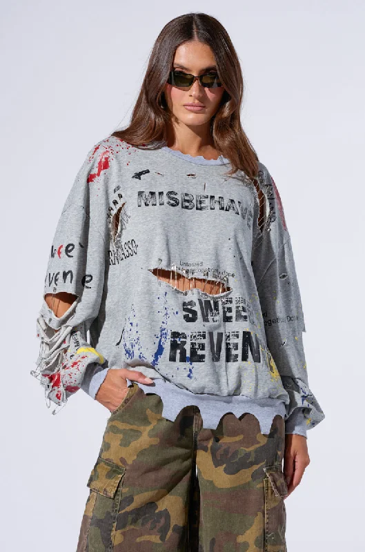 Double Blouses for Layered -THAT GIRL IS POISON DISTRESSED CREW NECK SWEATSHIRT