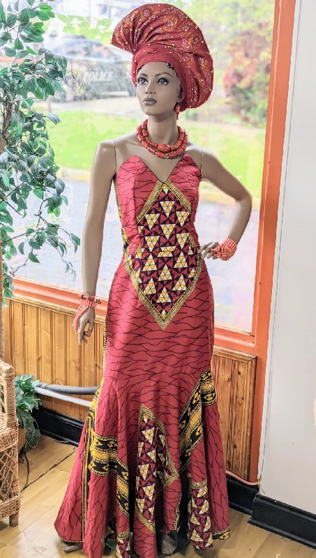 Capri Dresses for Playful - Sleeveless Red, Black, Off-White, and Gold African Diamond Print Ankara Corset Dress-DPX2687D