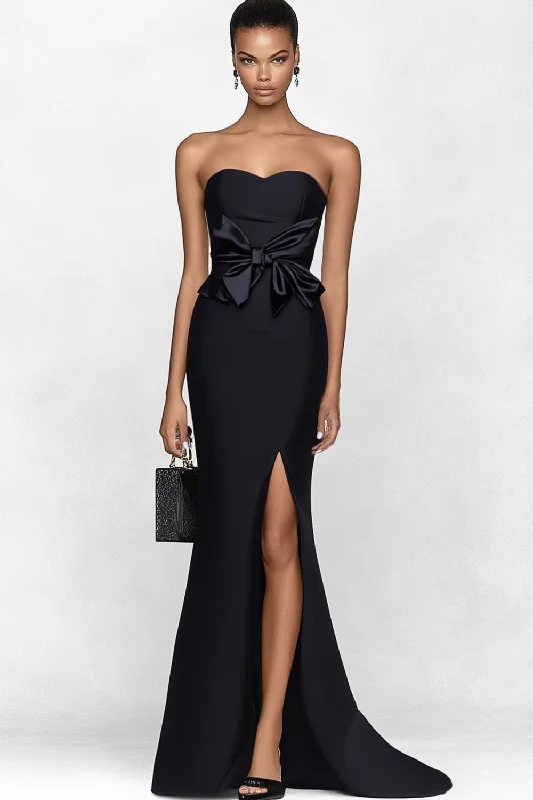 Off-shoulder Dresses for Feminine -Strapless Mermaid Black Long Celebrity Dress with Slit