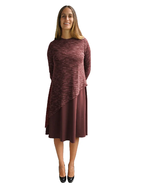 African Dresses with Culture -Women's Sweater Knit Layered Asymmetrical Midi Dress