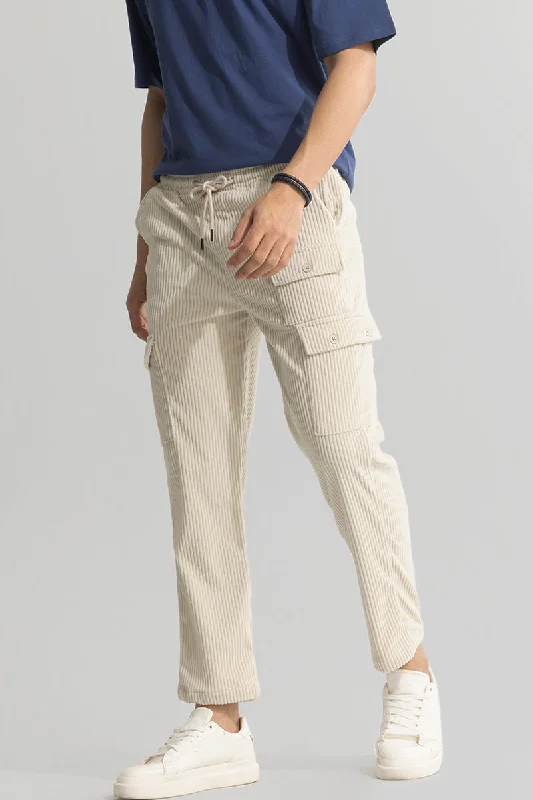 Cargo Pants with Cargo Pockets for Travel -Urban Cord Cream Corduroy Cargo Pant