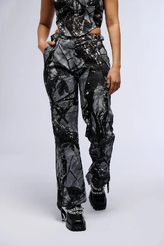 Cargo Pants with Cargo Pockets for Welders -GROUNDED ENERGY PRINTED WOVEN WIDE LEG CARGO PANT