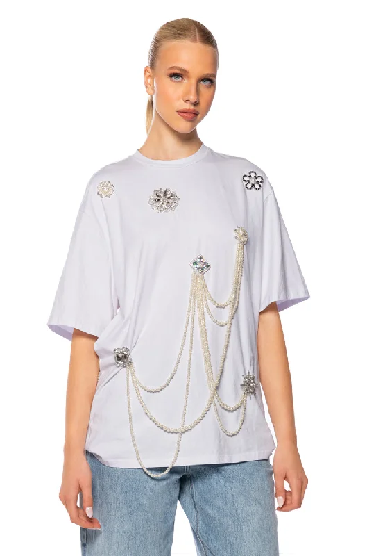 Blouson Blouses for Relaxed -DRIPPING IN JEWELS EMBELLISHED T SHIRT