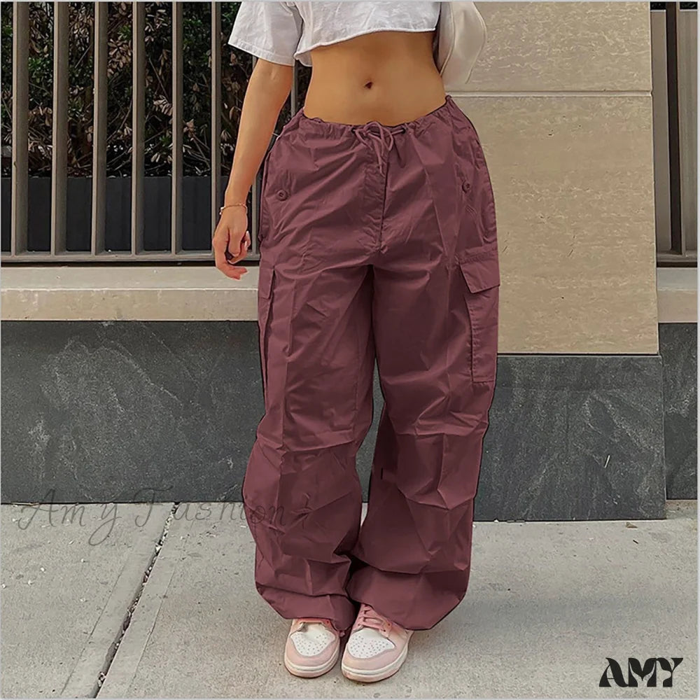 Cargo Pants with Cargo Pockets for Office -Amy Fashion - Straight Wide Leg Loose Trousers Cargo Pants