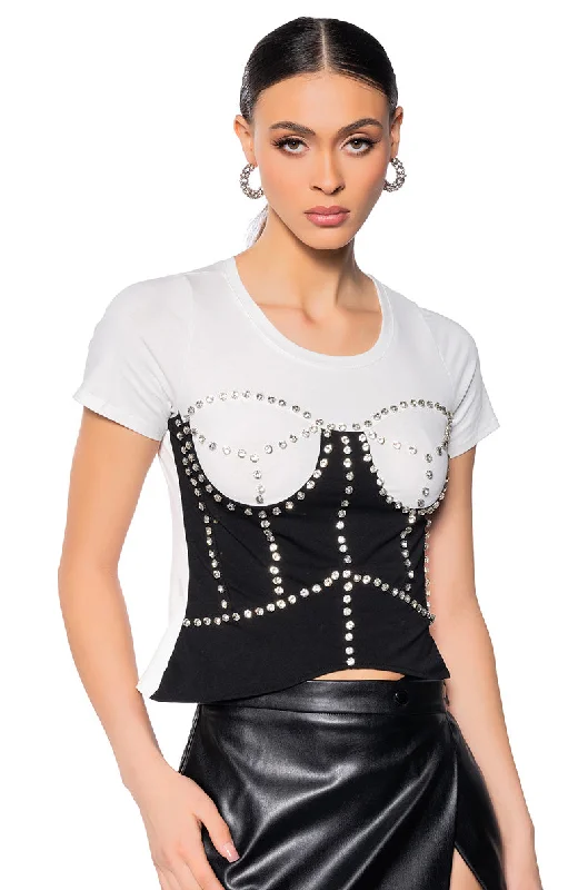 Linen Blouses for Breathable -DANNI EMBELLISHED CORSET TSHIRT