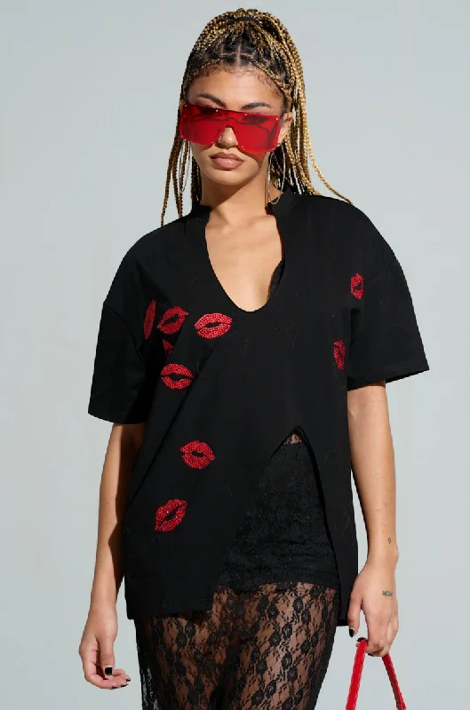 Floral Blouses for Romantic -BISOUS CUTOUT TSHIRT