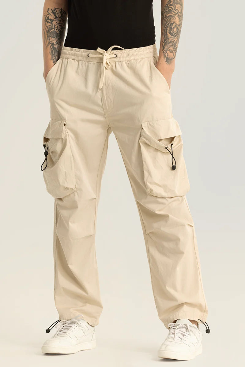 Cargo Pants with Cargo Pockets for Skiing -Pockethive Beige Parachute Pants