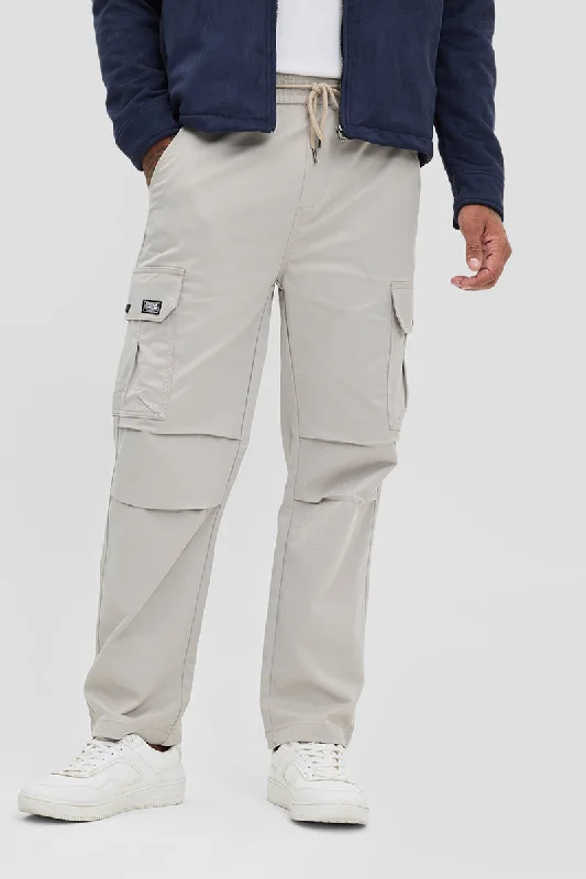 Cargo Pants with Cargo Pockets for Celebrities -Beige Relaxed Fit Cargo Pant