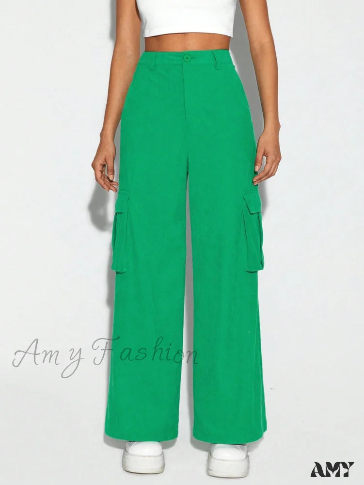 Cargo Pants with Elastic Waistband for Comfort -Amy Fashion - JADE BREYON Flap Pocket Side Cargo Pants