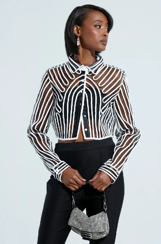 Detachable Blouses with Parts -EVA LONG SLEEVE BUTTON DOWN STRIPED SHIRT