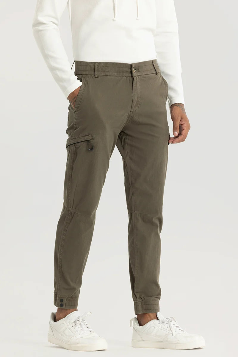 Cargo Pants with Cargo Pockets for Festival -Enchant Olive Plain Slim Fit Cargo Pants