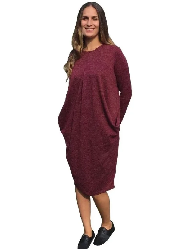 Anniversary Dresses for Special -Baby'O Women's Brushed Sweater Knit Pleated Front Slouch Pocket Midi Dress