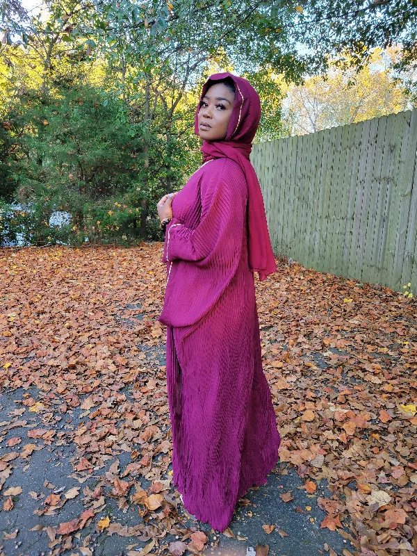 Cocktail Dresses for Party Time -Malaika Burgundy African Ribbed Kaftan Dress - DPXDK21