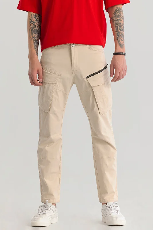 Cargo Pants with Cargo Pockets for Semi-Formal -Tyke Pro Cream Cargo Pant