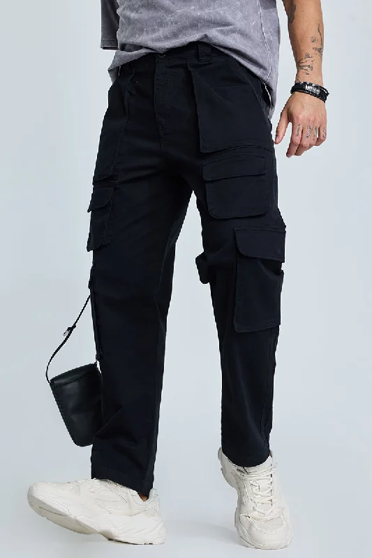 Cargo Pants with Cargo Pockets for Fishing -Black Relaxed Fit Cargo Pants